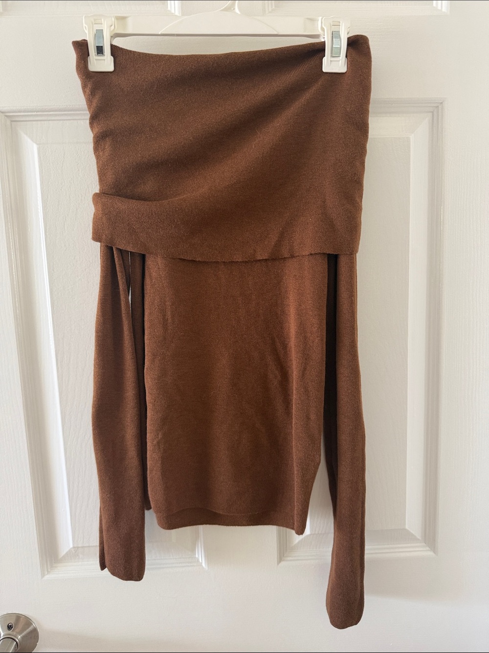 H&M Brown Off-Shoulder Foldover Women's Sweater